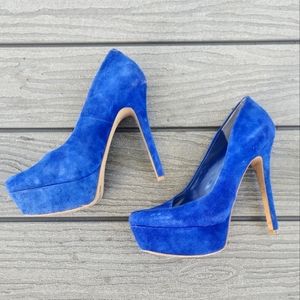 Jessica Simpson Blue Suede Platform Shoes -  Size 6.